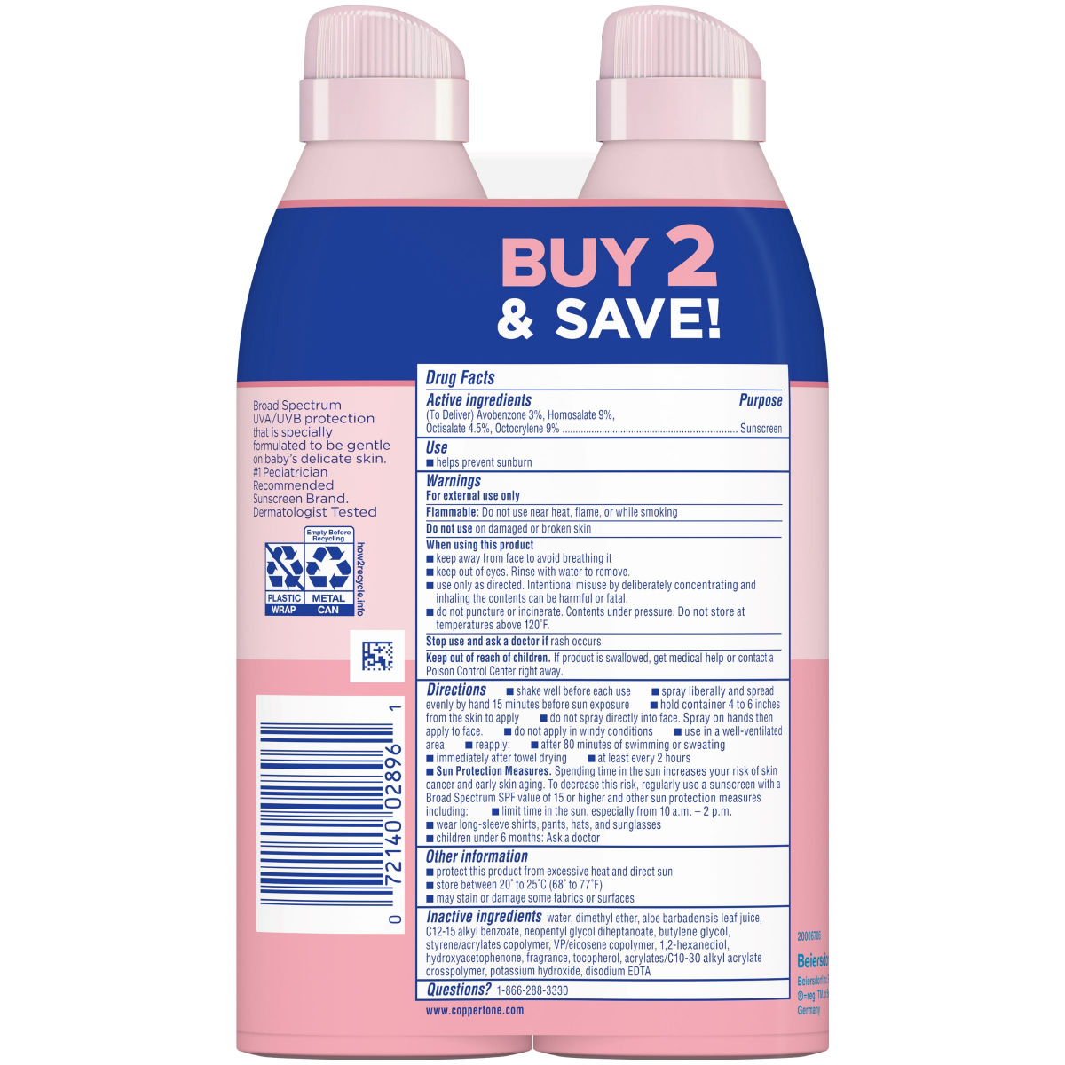 slide 2 of 2, Coppertone WaterBabies Sunscreen Spray, SPF 50 Baby Sunscreen, Spray On Sunscreen, 6 Oz, Pack of 2, 2 ct