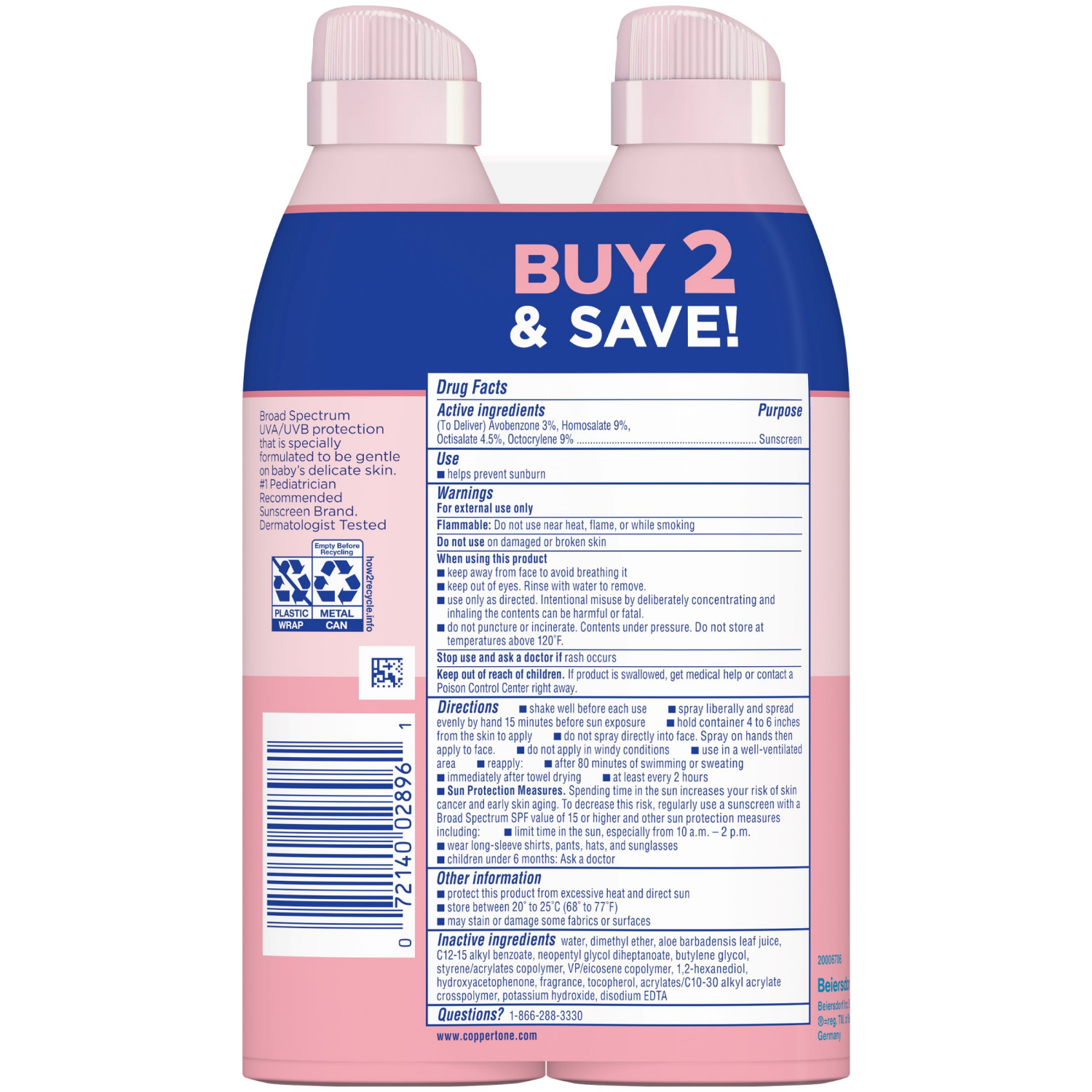 slide 2 of 2, Coppertone WaterBabies Sunscreen Spray, SPF 50 Baby Sunscreen, Spray On Sunscreen, 6 Oz, Pack of 2, 2 ct