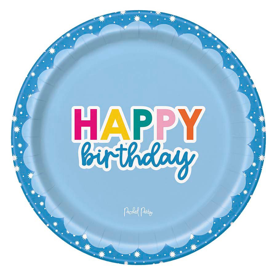 slide 1 of 1, Unique Packed Party Happy Birthday Paper Plates - Blue, 7", 7 ft