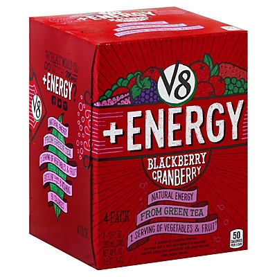 slide 1 of 1, V8 Energy Blackberry Cranberry Juice Lightly Carbonated, 4 ct; 12 fl oz