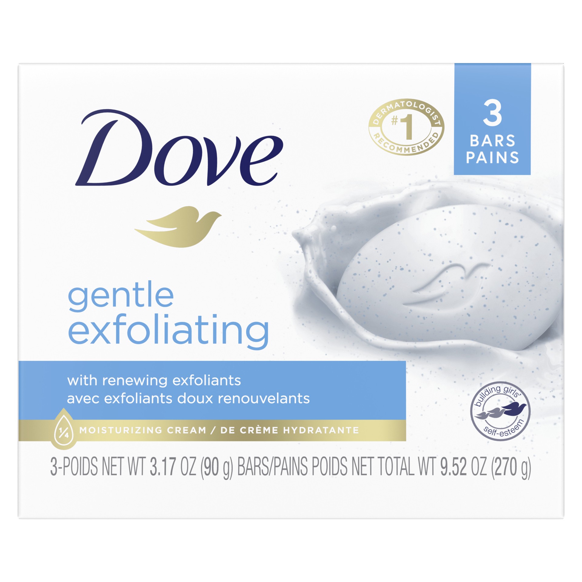 slide 1 of 6, Dove Beauty Bar Gentle Exfoliating With Mild Cleanser, 3.17 oz, 3 Bars , 3.17 oz