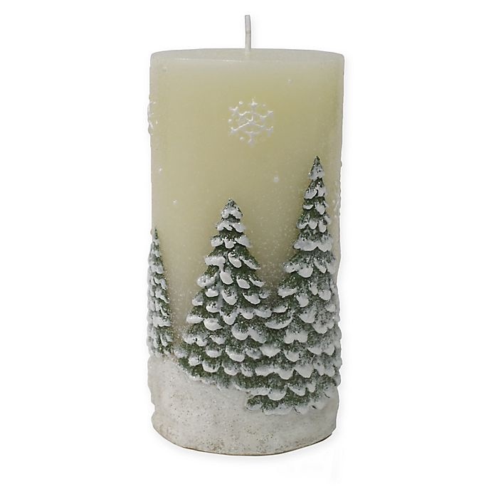 slide 1 of 1, Zodax Christmas Tree Pillar Candle - White, 3 in x 6 in