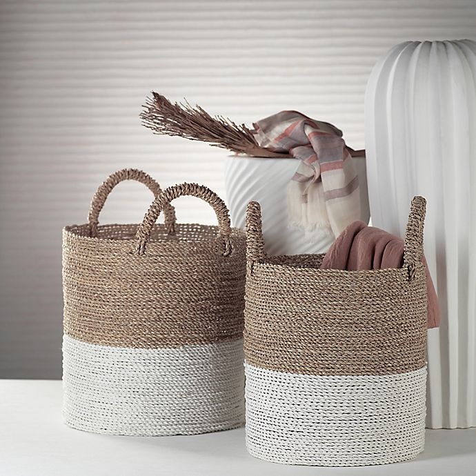 slide 2 of 2, Global Caravan Mazu Large Seagrass Basket - Natural/White, 1 ct