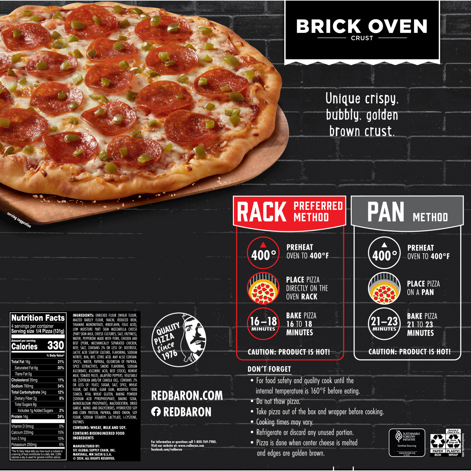 slide 2 of 6, Red Baron Brick Oven Pepp & Jalepeno 18.48 oz, 18.48 oz