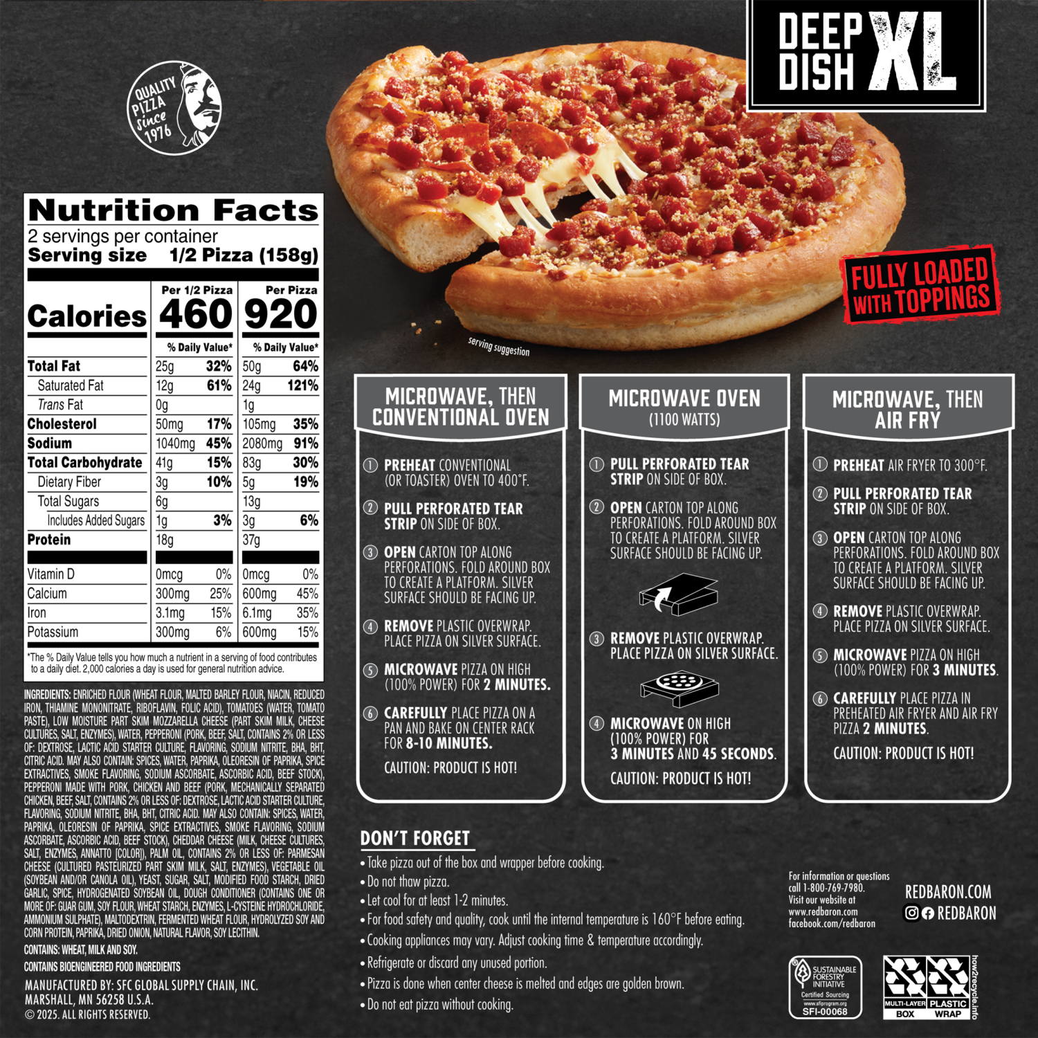 slide 2 of 6, Red Baron Deep Dish Ultimate Pepperoni XL Pizza 1 Each, 1 ct