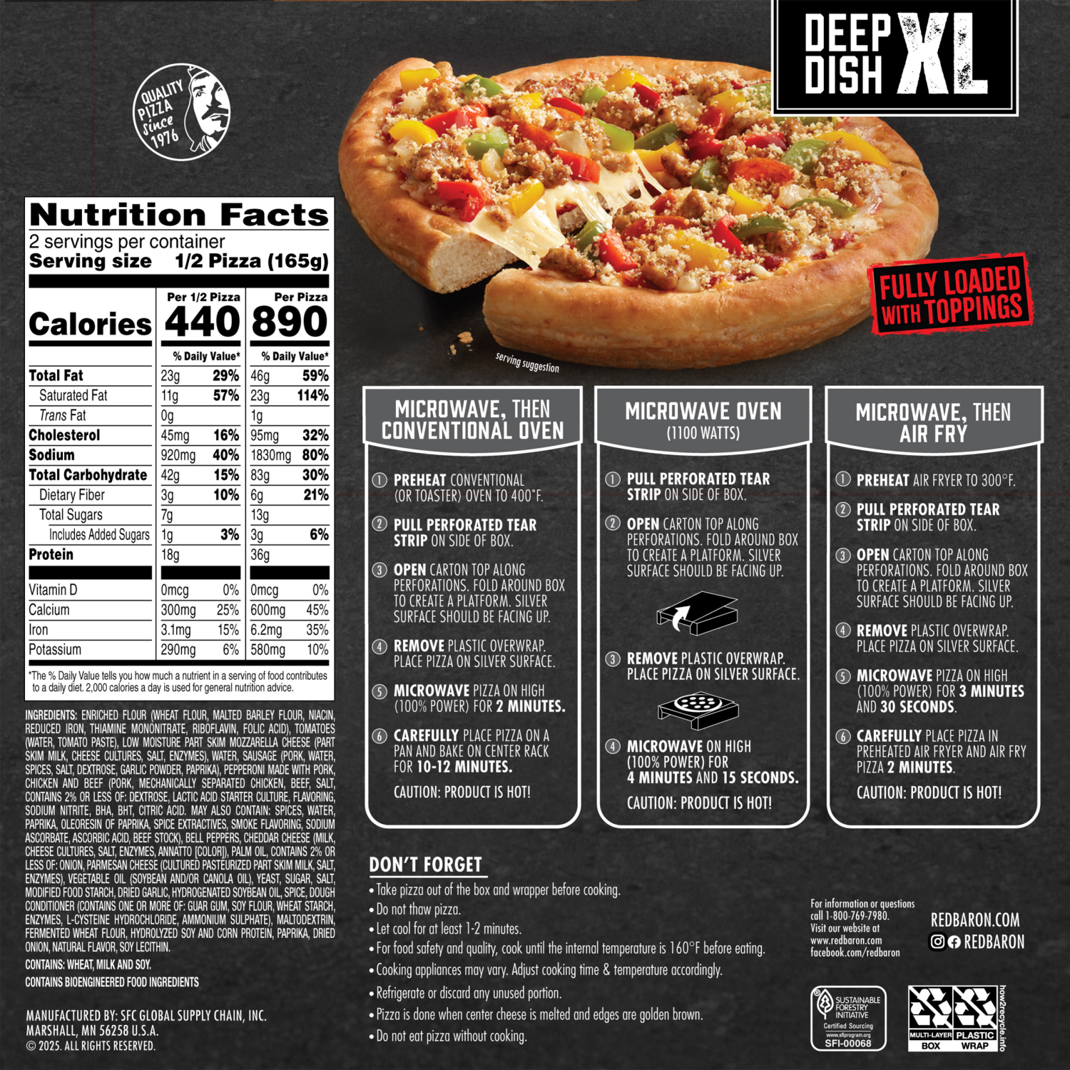 slide 2 of 6, Red Baron Deep Dish Super Supreme XL Pizza 11.62 oz, 11.62 oz