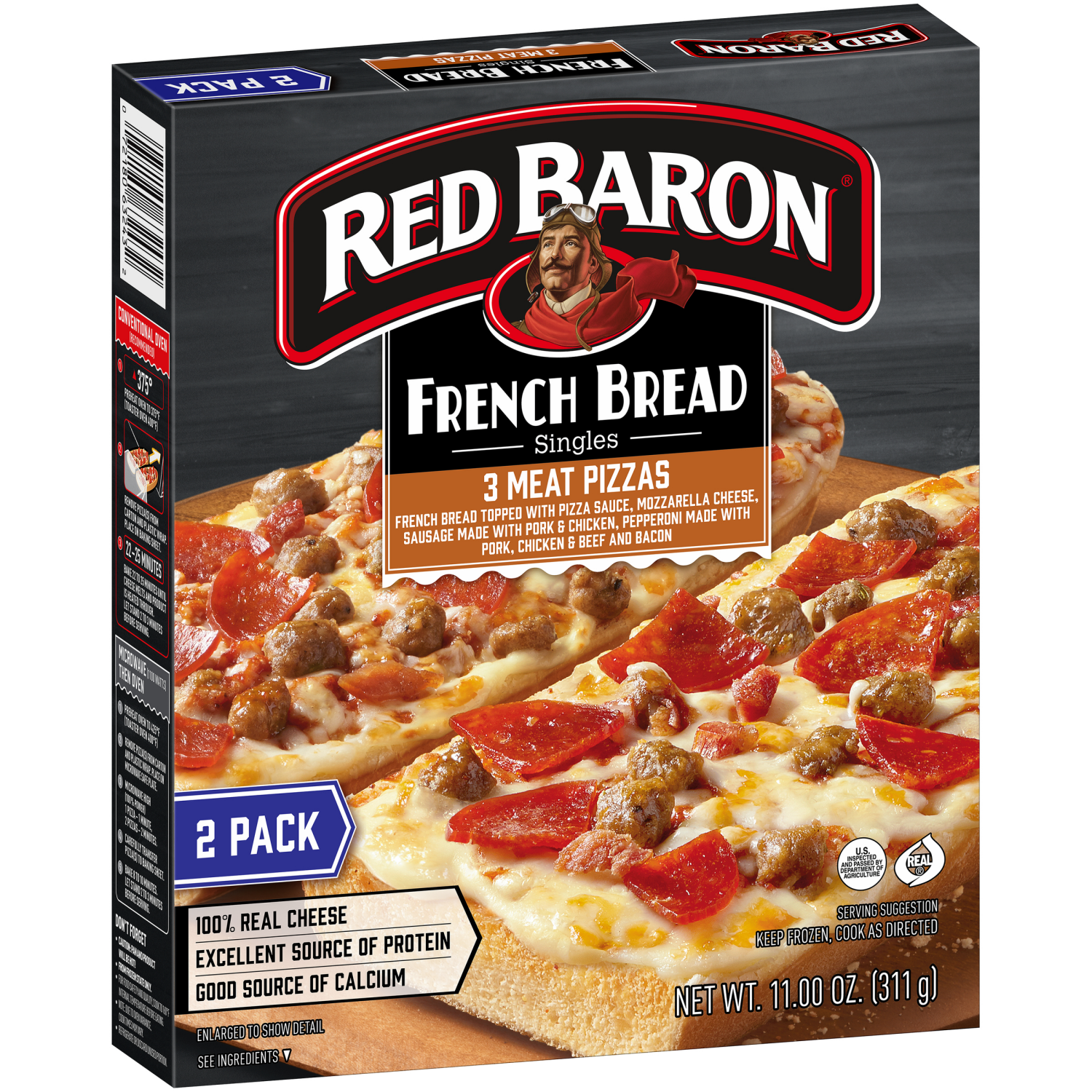 slide 4 of 6, Red Baron Singles 3 Meat Pizza French Bread 2 ea, 2 ct