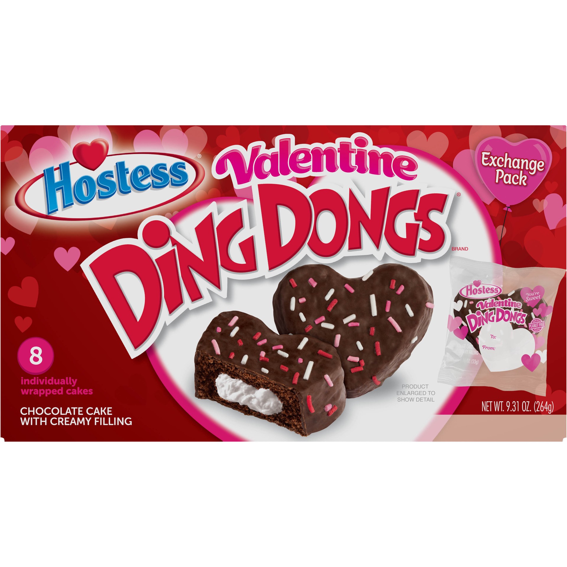 slide 1 of 5, HOSTESS Heart Shaped DING DONGS 8 Count 9 oz, 9.31 oz