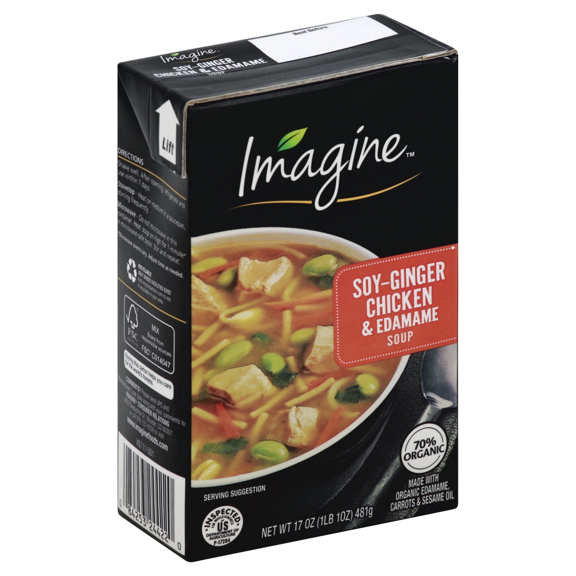 slide 1 of 2, Imagine Organic Soy Ginger Chicken Soup, 17 oz