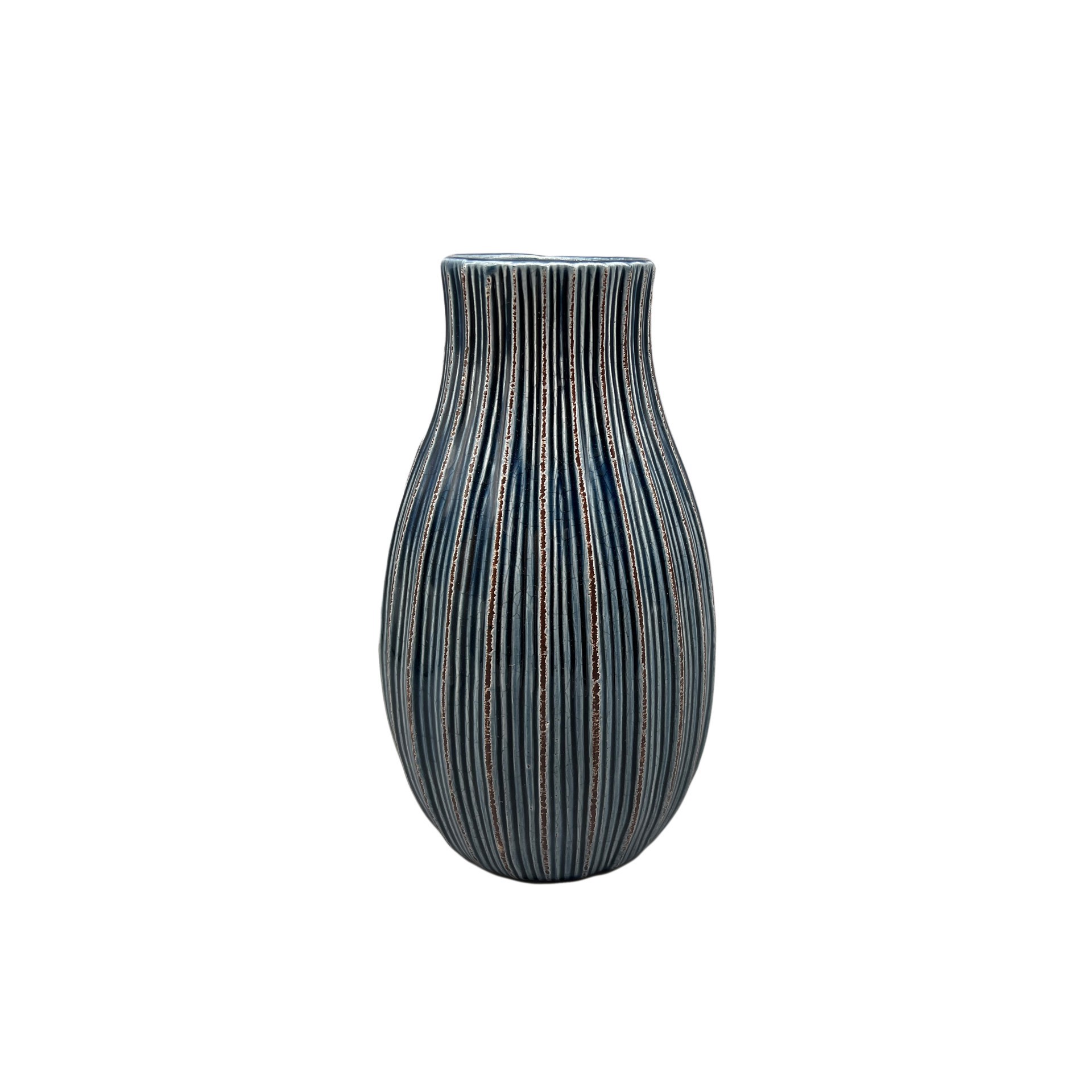 slide 2 of 3, 9" Navy Ribbed Ceramic Vase By Ashland, 5.2 in x 5.2 in x 9.1 in