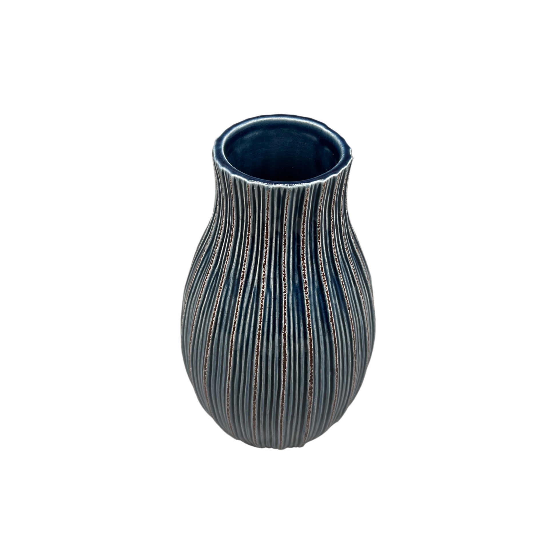 slide 3 of 3, 9" Navy Ribbed Ceramic Vase By Ashland, 5.2 in x 5.2 in x 9.1 in