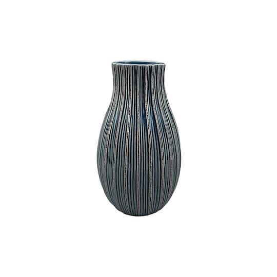 slide 1 of 3, 9" Navy Ribbed Ceramic Vase By Ashland, 5.2 in x 5.2 in x 9.1 in