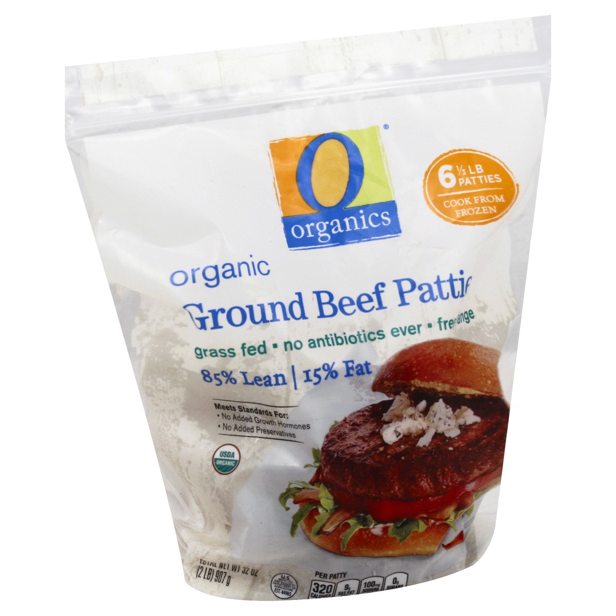 slide 2 of 11, O Organics Beef Patties 85% Lean 15% Fat, 32 oz