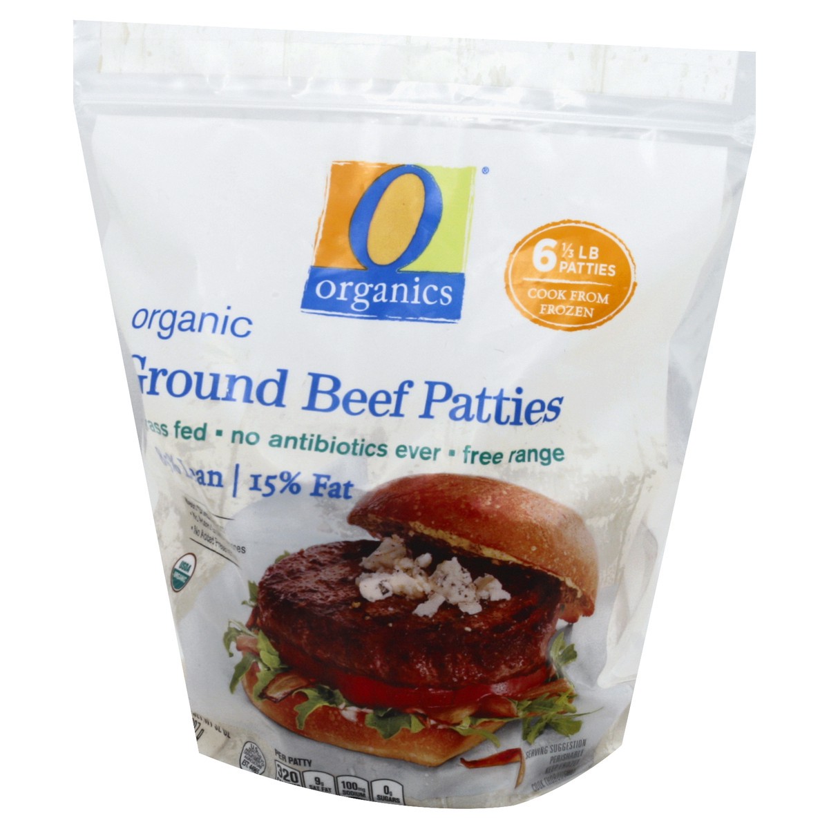 slide 3 of 11, O Organics Beef Patties 85% Lean 15% Fat, 32 oz