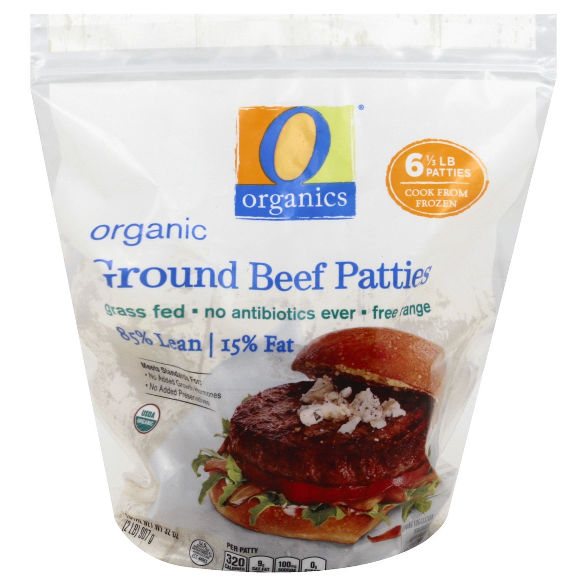 slide 11 of 11, O Organics Beef Patties 85% Lean 15% Fat, 32 oz