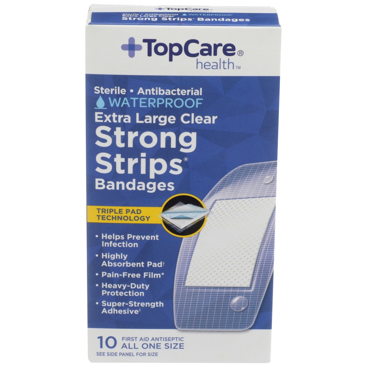 slide 1 of 1, TopCare Waterproof Strong Strips Bandages, 10 ct