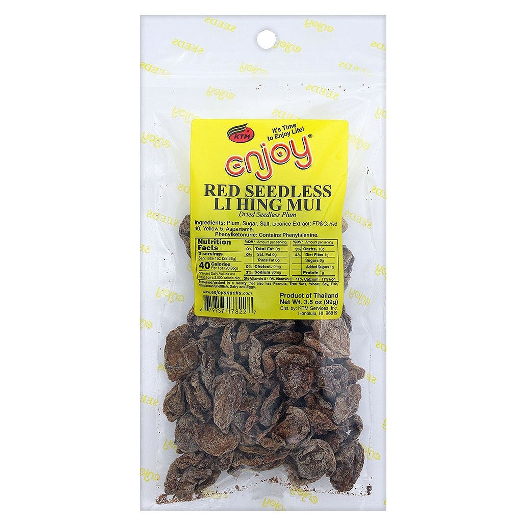 slide 1 of 1, Enjoy Red Seedless Li Hing Mui Dried Plums, 3.5 oz