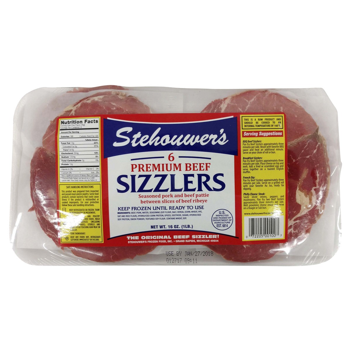 slide 1 of 5, Stehouwer's Frozen Original Beef Sizzlers, 16 oz, 16 oz