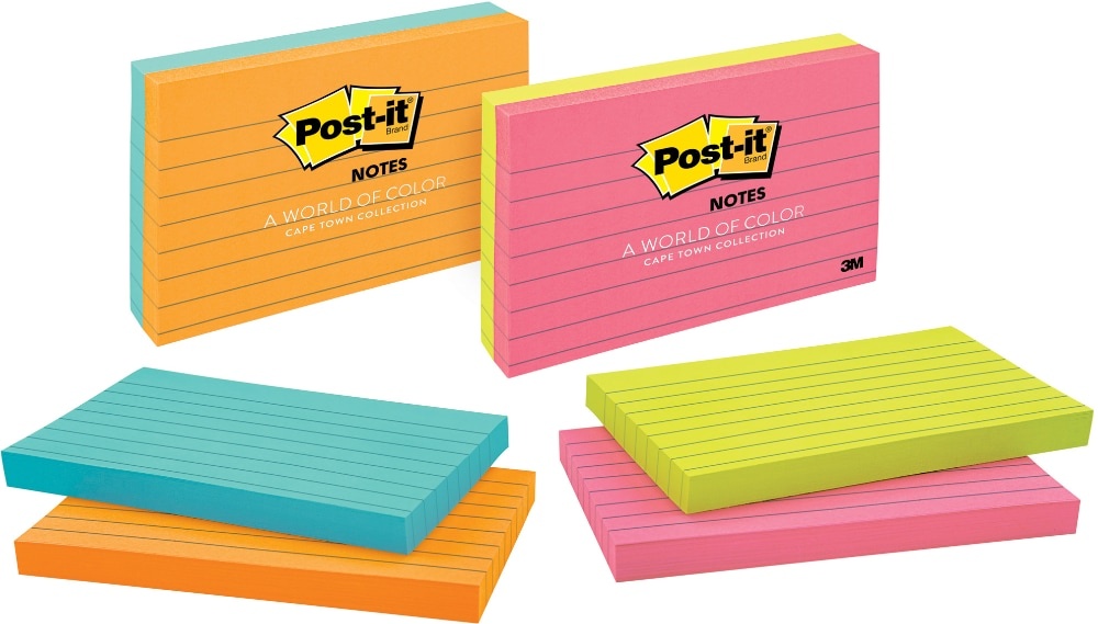 slide 1 of 1, Post-It Cape Town Collection Lined Sticky Notes - 2 Pack - Multi-Color - 3 X 5 Inch, 3 in x 5 in