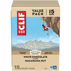 CLIF BAR - White Chocolate Macadamia Nut Flavor - Made with Organic Oats - Energy Bars - Non-GMO - Plant Based Protein Bars (15 Pack)
