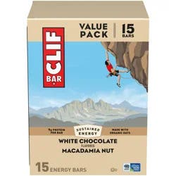 CLIF BAR - White Chocolate Macadamia Nut Flavor - Made with Organic Oats - Energy Bars - Non-GMO - Plant Based Protein Bars (15 Pack)