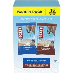 CLIF BAR - Energy Protein Bars - Chocolate Chip and Chocolate Brownie - Variety Pack - Made with Organic Oats - Energy Bars - Non-GMO - (15 Pack)