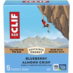 CLIF BAR - Blueberry Almond Crisp - Made with Organic Oats - Energy Bars - Non-GMO - Plant Based Protein Bars (5 Pack)