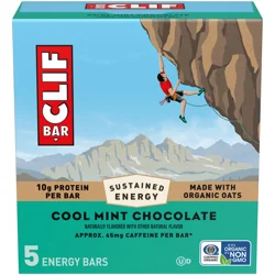 CLIF BAR - Cool Mint Chocolate with Caffeine - Made with Organic Oats - Energy Bars - Non-GMO - Plant Based Protein Bars (5 Pack)