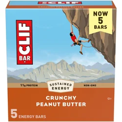 CLIF BAR - Crunchy Peanut Butter - Made with Organic Oats - Energy Bars - Non-GMO - Plant Based Protein Bars (5 Pack)