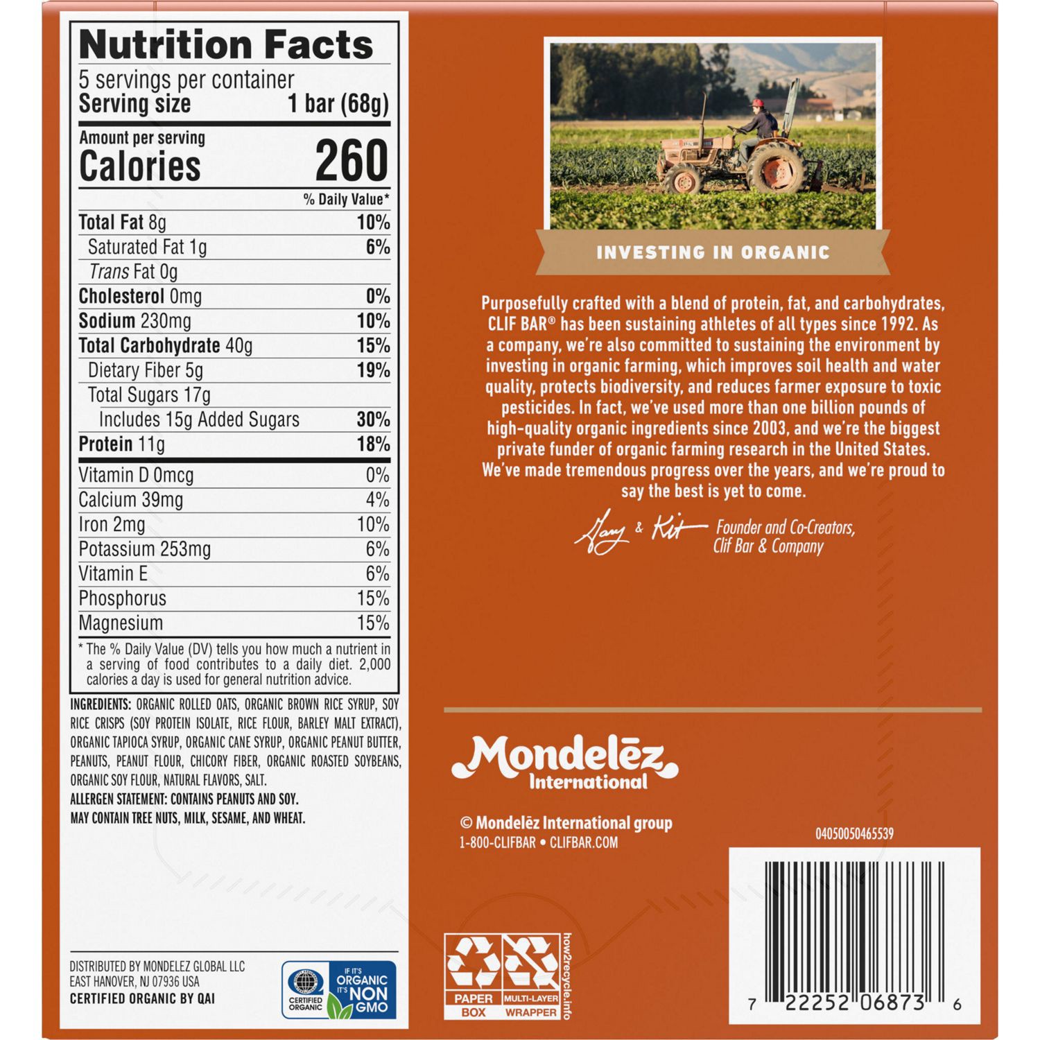 slide 10 of 12, CLIF BAR - Crunchy Peanut Butter - Made with Organic Oats - Energy Bars - Non-GMO - Plant Based Protein Bars (5 Pack), 5 ct