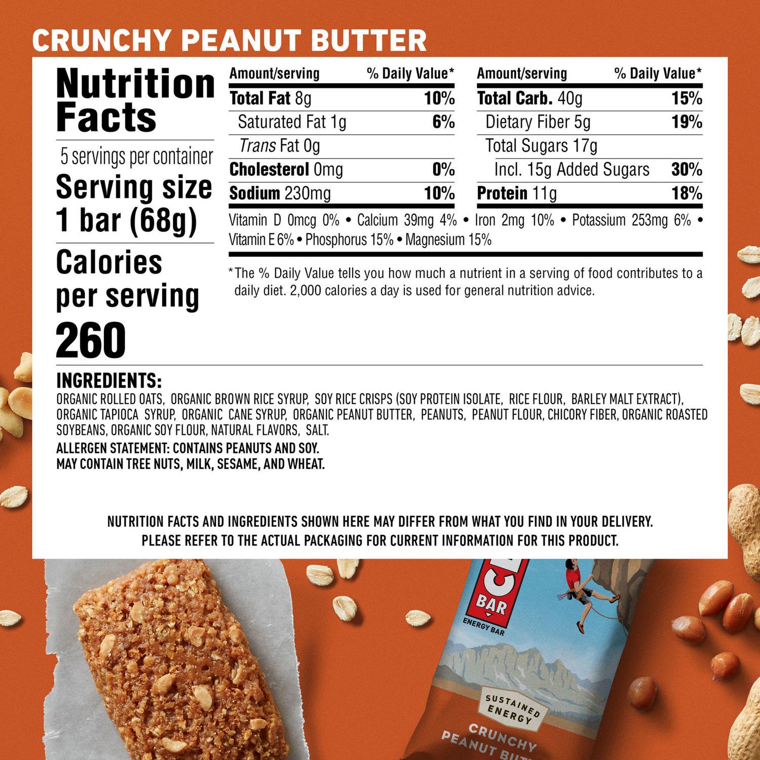slide 2 of 12, CLIF BAR - Crunchy Peanut Butter - Made with Organic Oats - Energy Bars - Non-GMO - Plant Based Protein Bars (5 Pack), 5 ct