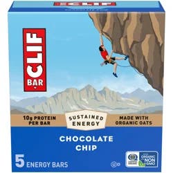 CLIF BAR - Chocolate Chip - Made with Organic Oats - Energy Bars - Non-GMO - Plant Based Protein Bars (5 Pack)