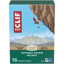 CLIF BAR - Oatmeal Raisin Walnut - Made with Organic Oats - Energy Bars - Non-GMO - Plant Based Protein Bars (10 Pack)
