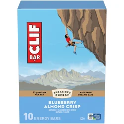 CLIF BAR - Blueberry Almond Crisp - Made with Organic Oats - Energy Bars - Non-GMO - Plant Based Protein Bars (10 Pack)