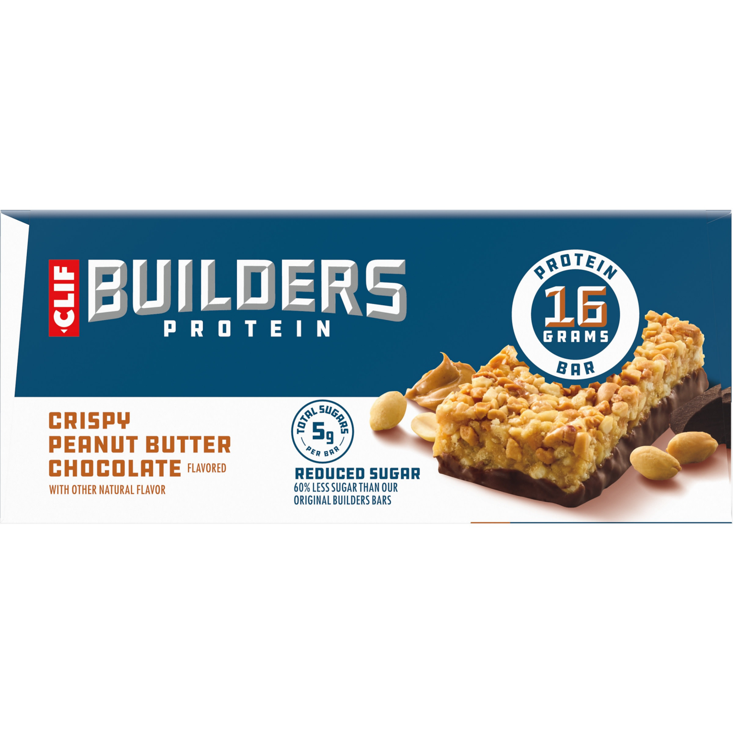 slide 4 of 8, CLIF Builders CLIF BUILDERS Protein Bars - Crispy Peanut Butter Chocolate Flavored - Reduced Sugar - Gluten Free - 16g Protein - No Artificial Sweeteners - 1.97 oz. (6 Pack), 6 ct