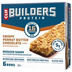 CLIF Builders CLIF BUILDERS Protein Bars - Crispy Peanut Butter Chocolate Flavored - Reduced Sugar - Gluten Free - 16g Protein - No Artificial Sweeteners - 1.97 oz. (6 Pack)