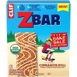 CLIF Zbar - Bake Sale Collection - Cinnamon Roll - Soft Baked Snack Bars - Non-GMO - 13g Whole Grains - USDA Organic Granola Bars (6 Pack)