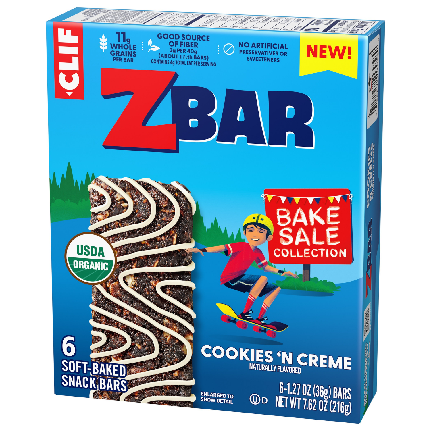 slide 7 of 8, Zbar - Bake Sale Collection - Cookies 'N Creme - Soft Baked Snack Bars - Non-GMO - 11g Whole Grains - USDA Organic Granola Bars (6 Pack), 6 ct