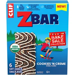 Zbar - Bake Sale Collection - Cookies 'N Creme - Soft Baked Snack Bars - Non-GMO - 11g Whole Grains - USDA Organic Granola Bars (6 Pack)