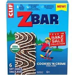 Zbar - Bake Sale Collection - Cookies 'N Creme - Soft Baked Snack Bars - Non-GMO - 11g Whole Grains - USDA Organic Granola Bars (6 Pack)
