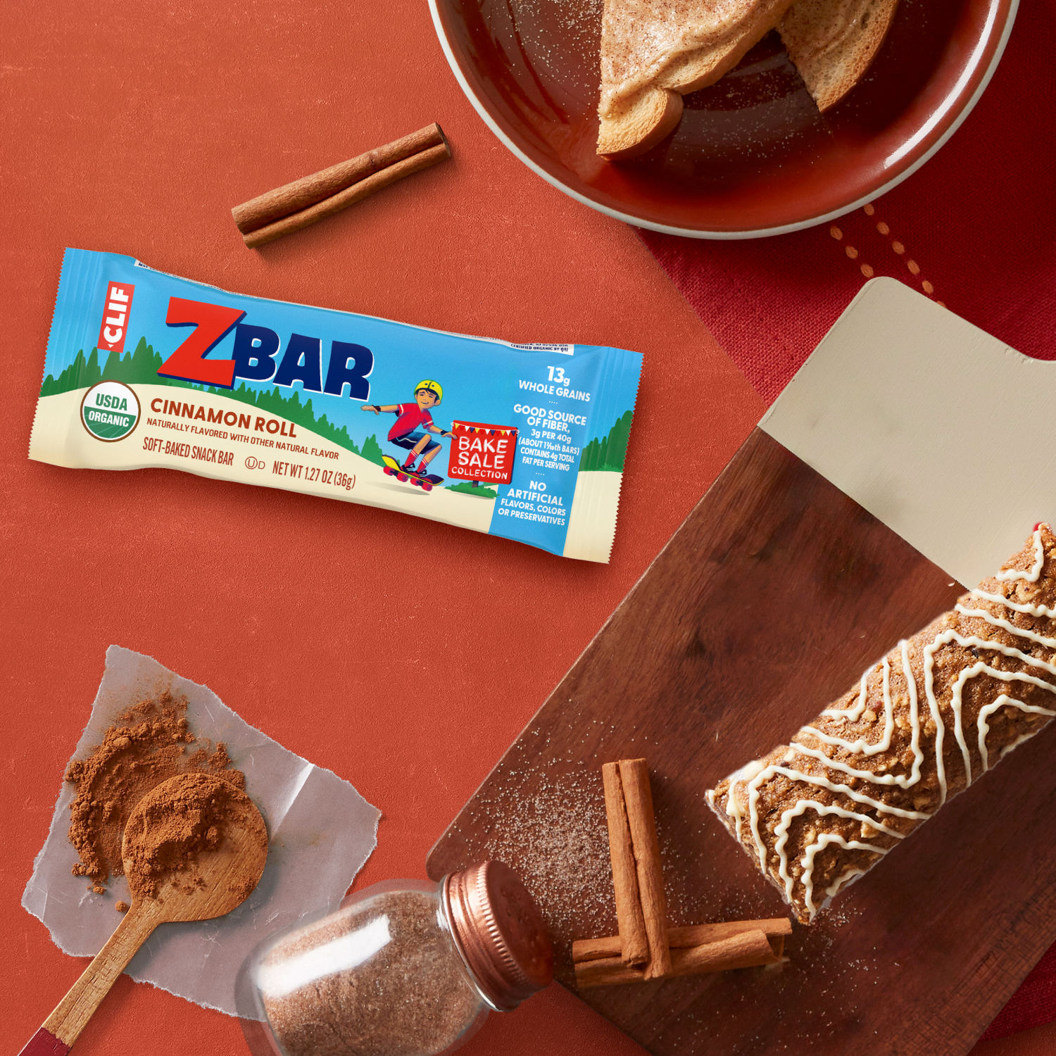 slide 2 of 8, Clif Kid Zbar - Bake Sale Collection - Cinnamon Roll - Soft Baked Snack Bars - Non-GMO - 13g Whole Grains - USDA Organic Granola Bars (12 Pack), 15.24 oz