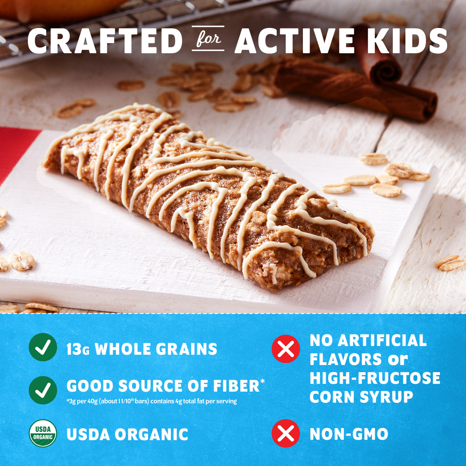 slide 4 of 8, Clif Kid Zbar - Bake Sale Collection - Cinnamon Roll - Soft Baked Snack Bars - Non-GMO - 13g Whole Grains - USDA Organic Granola Bars (12 Pack), 15.24 oz