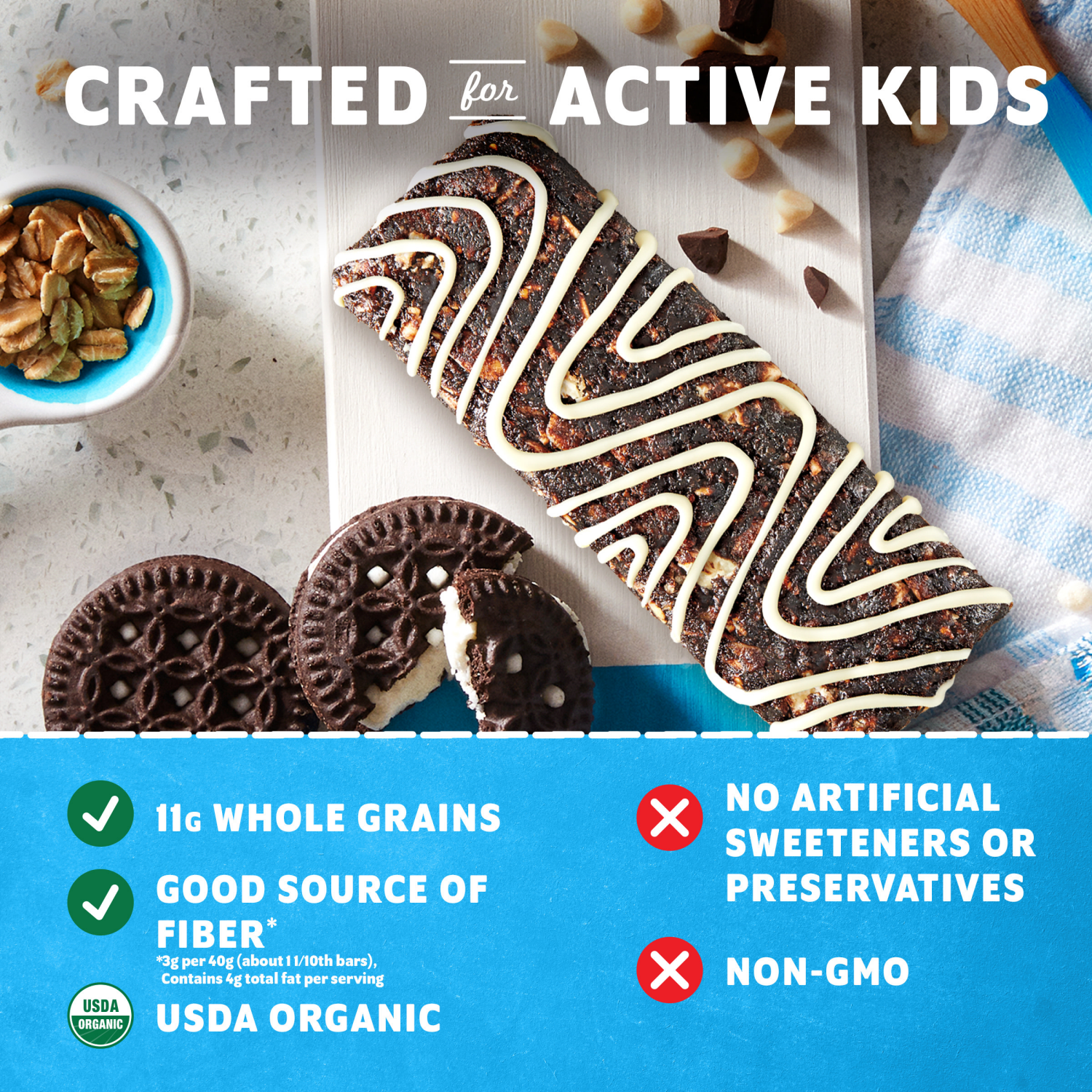 slide 4 of 8, Zbar - Bake Sale Collection - Cookies 'N Creme - Soft Baked Snack Bars - Non-GMO - 11g Whole Grains - USDA Organic Granola Bars (12 Pack), 12 ct