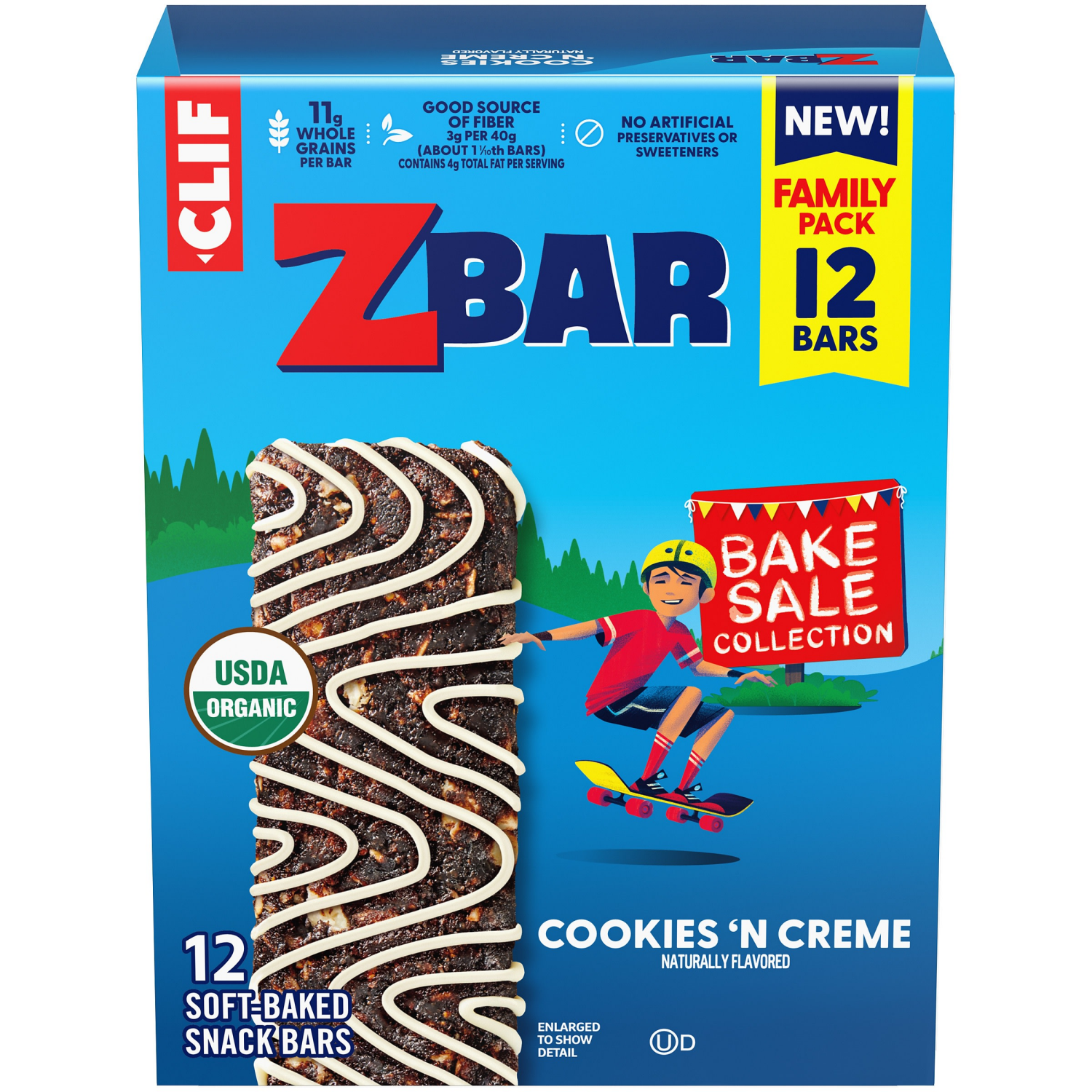 slide 1 of 8, Zbar - Bake Sale Collection - Cookies 'N Creme - Soft Baked Snack Bars - Non-GMO - 11g Whole Grains - USDA Organic Granola Bars (12 Pack), 12 ct