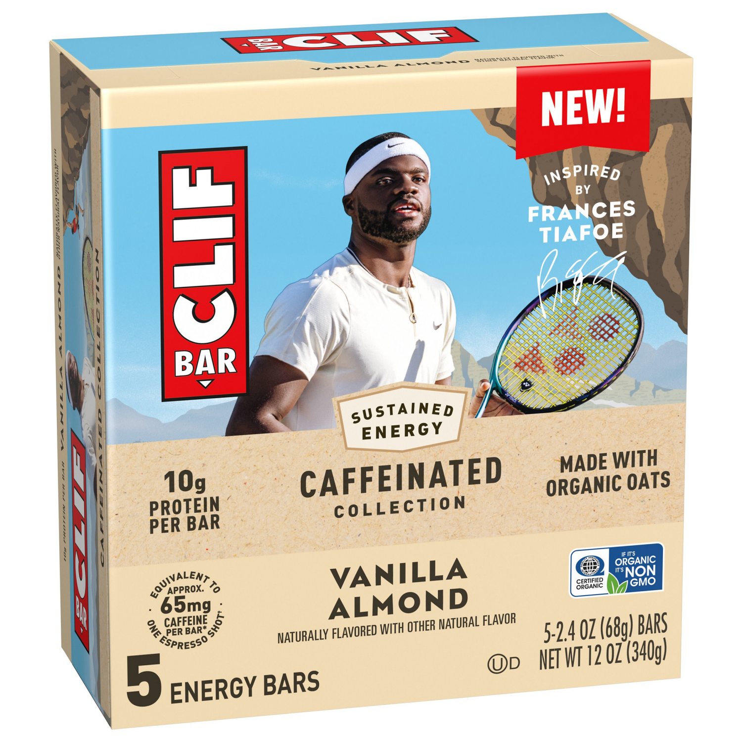 slide 6 of 8, CLIF BAR Caffeinated Collection - Vanilla Almond Flavor - Made with Organic Oats - Energy Bars - Non-GMO - Plant Based Protein Bars (5 Pack), 5 ct