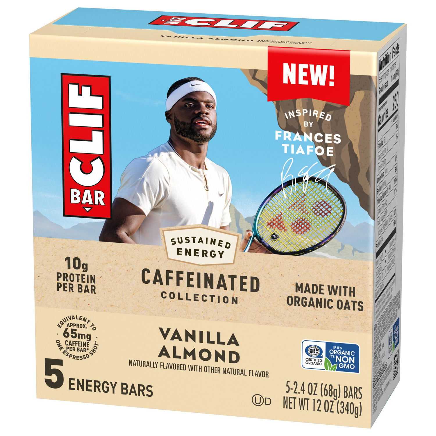 slide 7 of 8, CLIF BAR Caffeinated Collection - Vanilla Almond Flavor - Made with Organic Oats - Energy Bars - Non-GMO - Plant Based Protein Bars (5 Pack), 5 ct