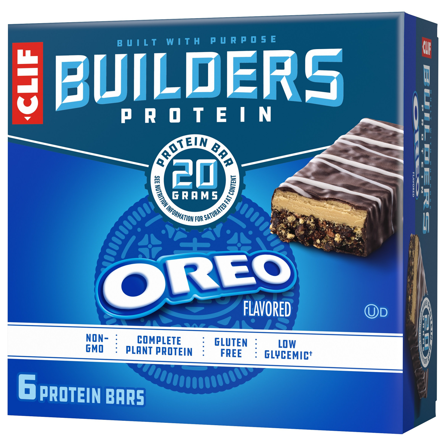 slide 1 of 8, CLIF Builders CLIF BUILDERS OREO-Flavored Protein Bar, Non-GMO, Gluten Free, Low Glycemic - 2.4 oz. (6 Pack), 6 ct
