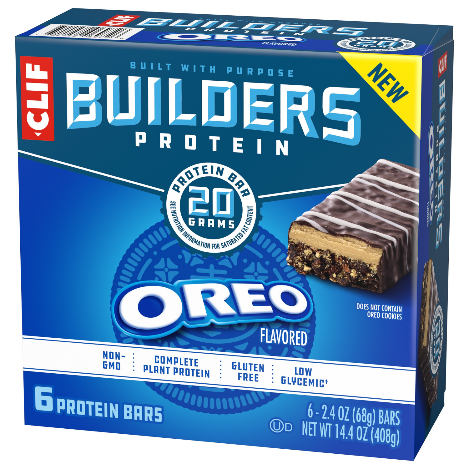 slide 7 of 8, CLIF Builders CLIF BUILDERS OREO-Flavored Protein Bar, Non-GMO, Gluten Free, Low Glycemic - 2.4 oz. (6 Pack), 6 ct