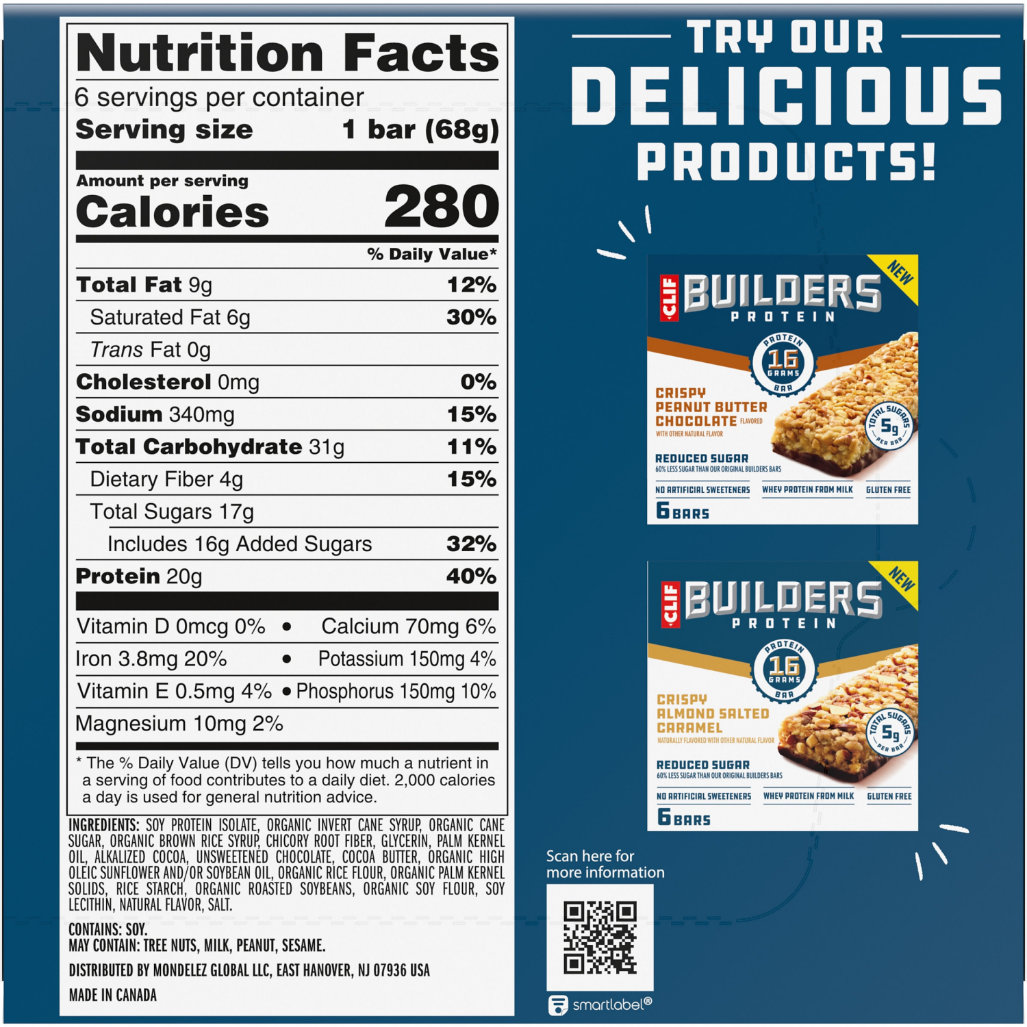 slide 8 of 8, CLIF Builders CLIF BUILDERS OREO-Flavored Protein Bar, Non-GMO, Gluten Free, Low Glycemic - 2.4 oz. (6 Pack), 6 ct