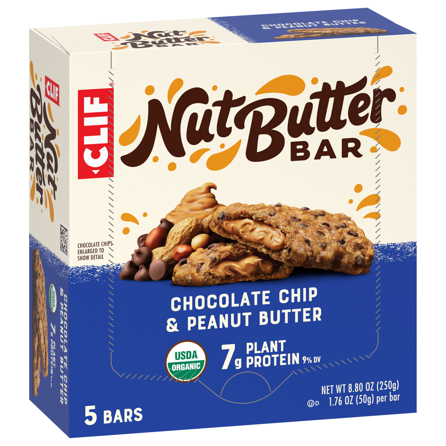 slide 2 of 2, CLIF Nut Butter Bar - Chocolate Chip & Peanut Butter - Filled Energy Bars - Non-GMO - USDA Organic - Plant-Based - Low Glycemic - 1.76 oz. (5 Pack), 8.9 oz